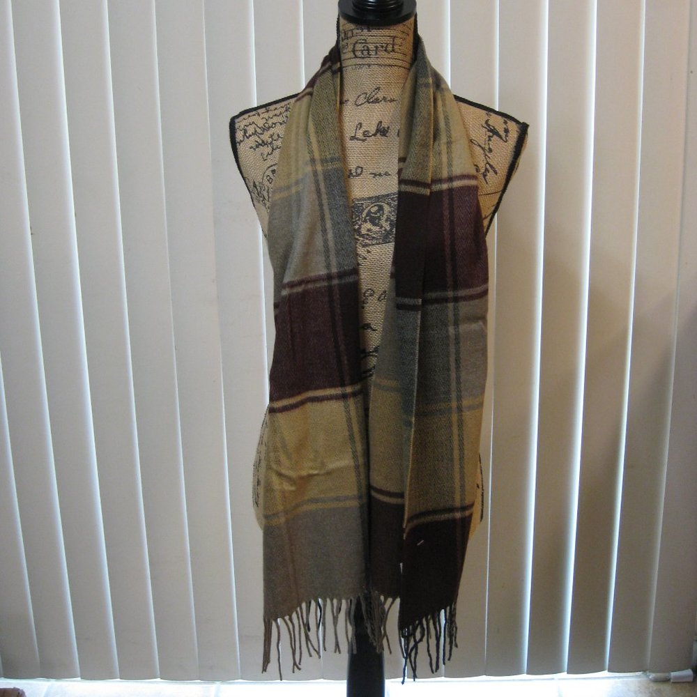 NWT Joseph & Lyman burgundy tan gray  scarf wrap sash OS